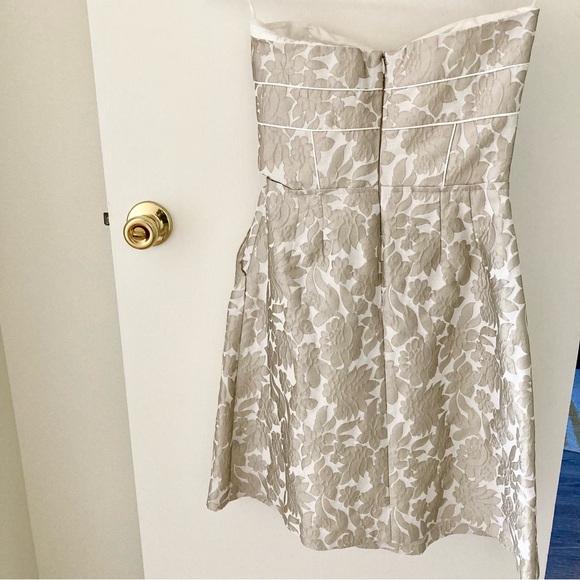 Strapless mini dress cream taupe brocade Cynthia Steffe - Picture 10 of 11